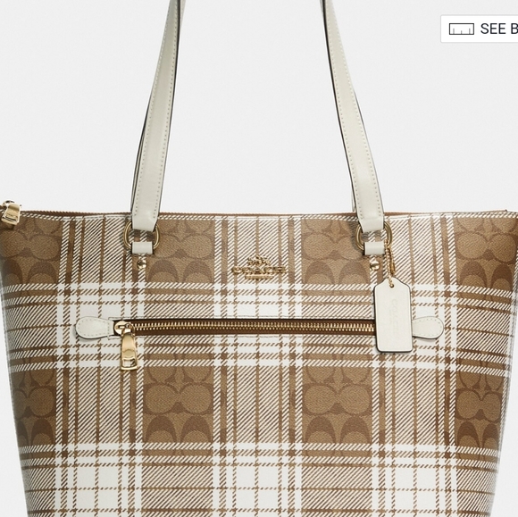 COACH GALLERY TOTE IN SIGNATURE CANVAS WITH HUNTING FISHING PLAID PRINT - Picture 2 of 8